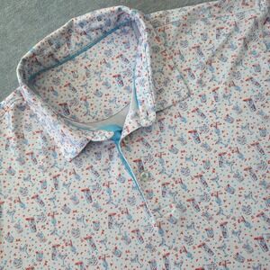 MAELREG Mens Performance Polo Shirt XL White Cocktail Drink Print Golf Stretch